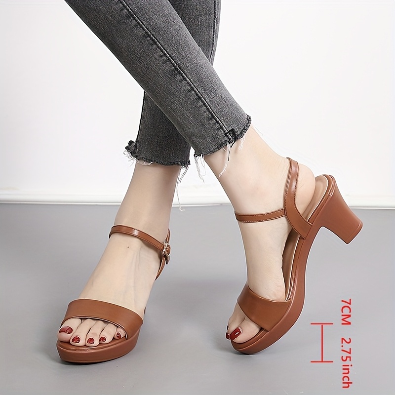 womens brown chunky heeled sandals for summer featuring a   and versatile design with a single strap and round toe in a european and   women shoes details 4