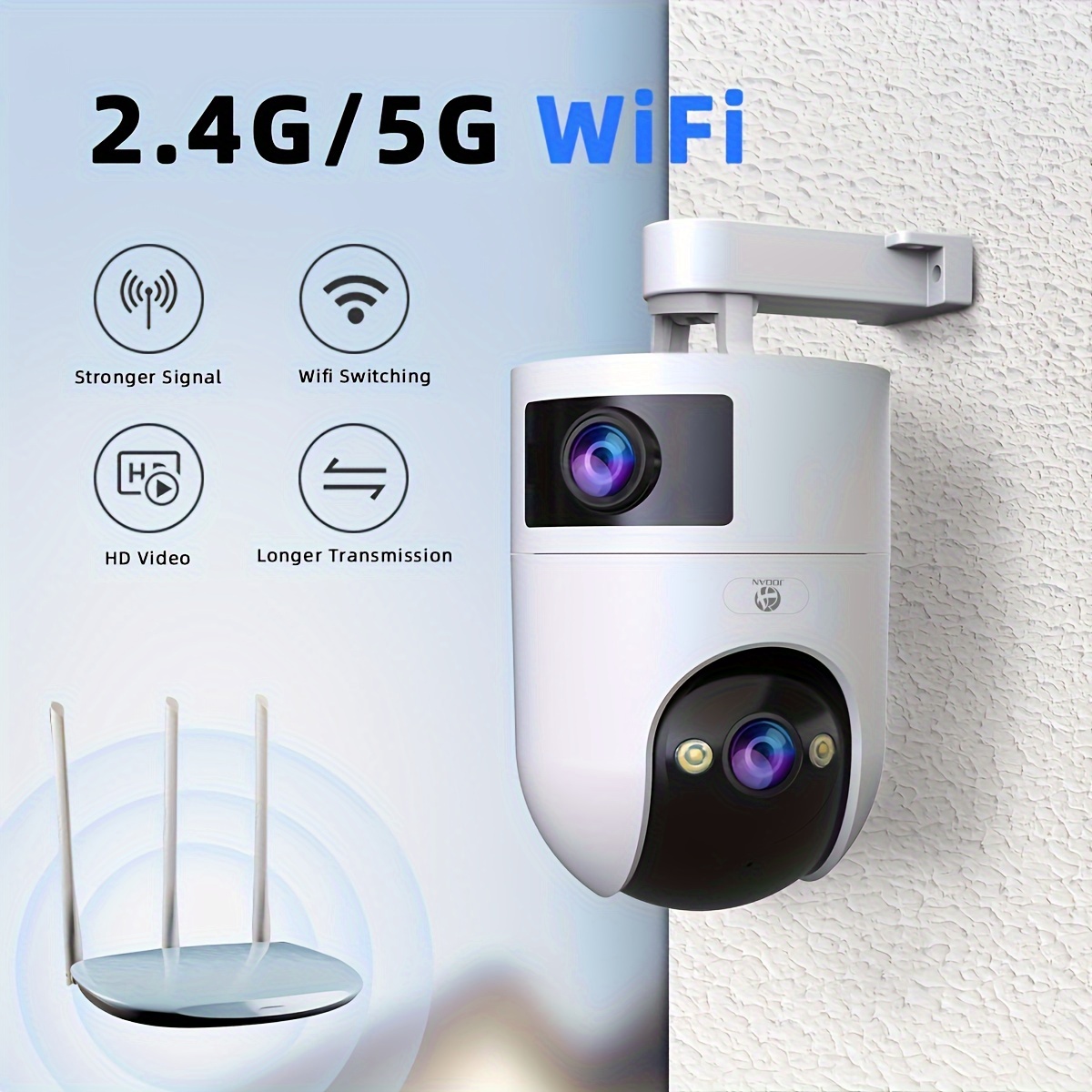 JOOAN PTZ Dual Lens Camera with Dual-Screen, 2.4G&5G, Wall Hanging, 1296p Video, 2-Way Audio, Smartphone App Control, Indoor Security, with Apple Homekit, Wi-Fi Enabled, USB Powered, No Battery, for Ages 14+, Home Security details 2