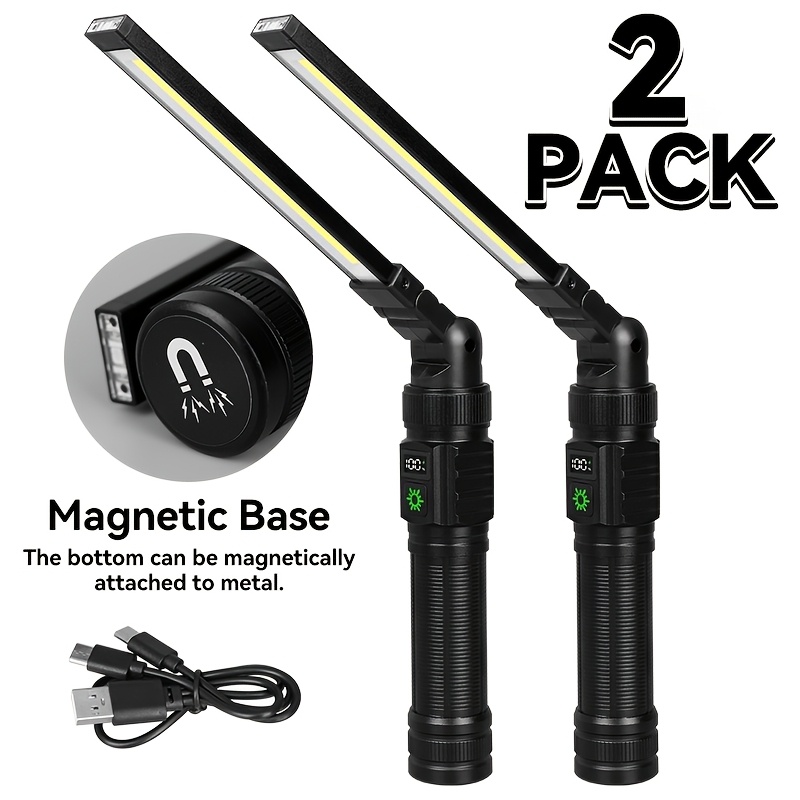 TEMU 2pcs Portable Led Commercial Lighting, Aluminum Alloy Material, 7 Type-c Rechargeable Cob Led Flashlights, Hanging Work Lamp, 360-degree