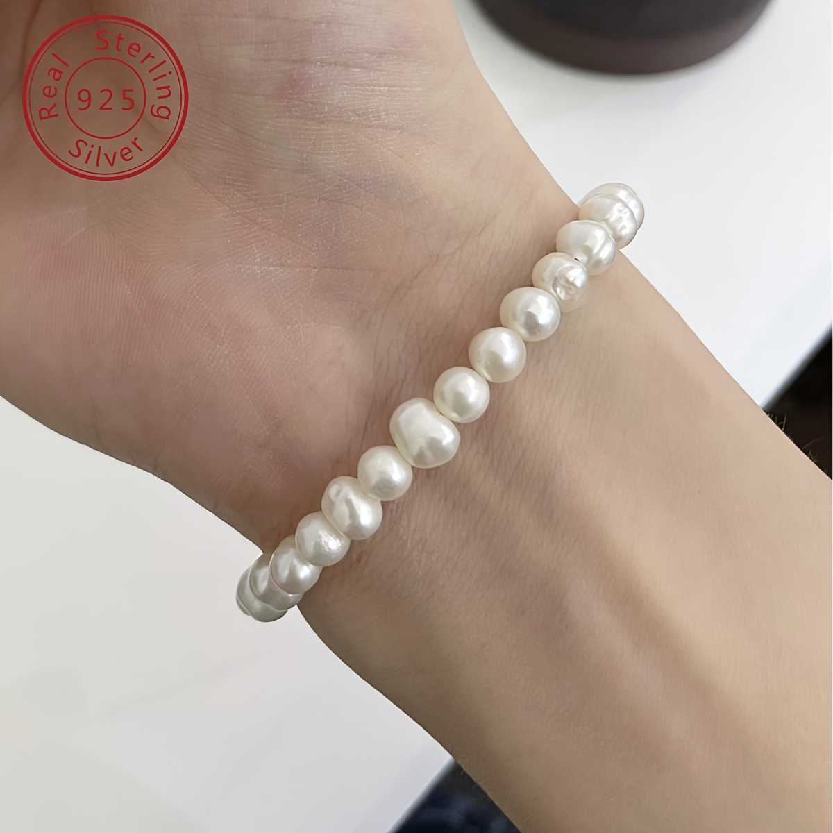 925 Silvery Natural Freshwater Pearl Bracelet, Essential for Autumn And Winter, French Retro, Easy Senior Feel, Versatile for Daily Commuting, Suitable for Women'S Banquets And Various Places to Wear, Selected Jewelry for Gifts