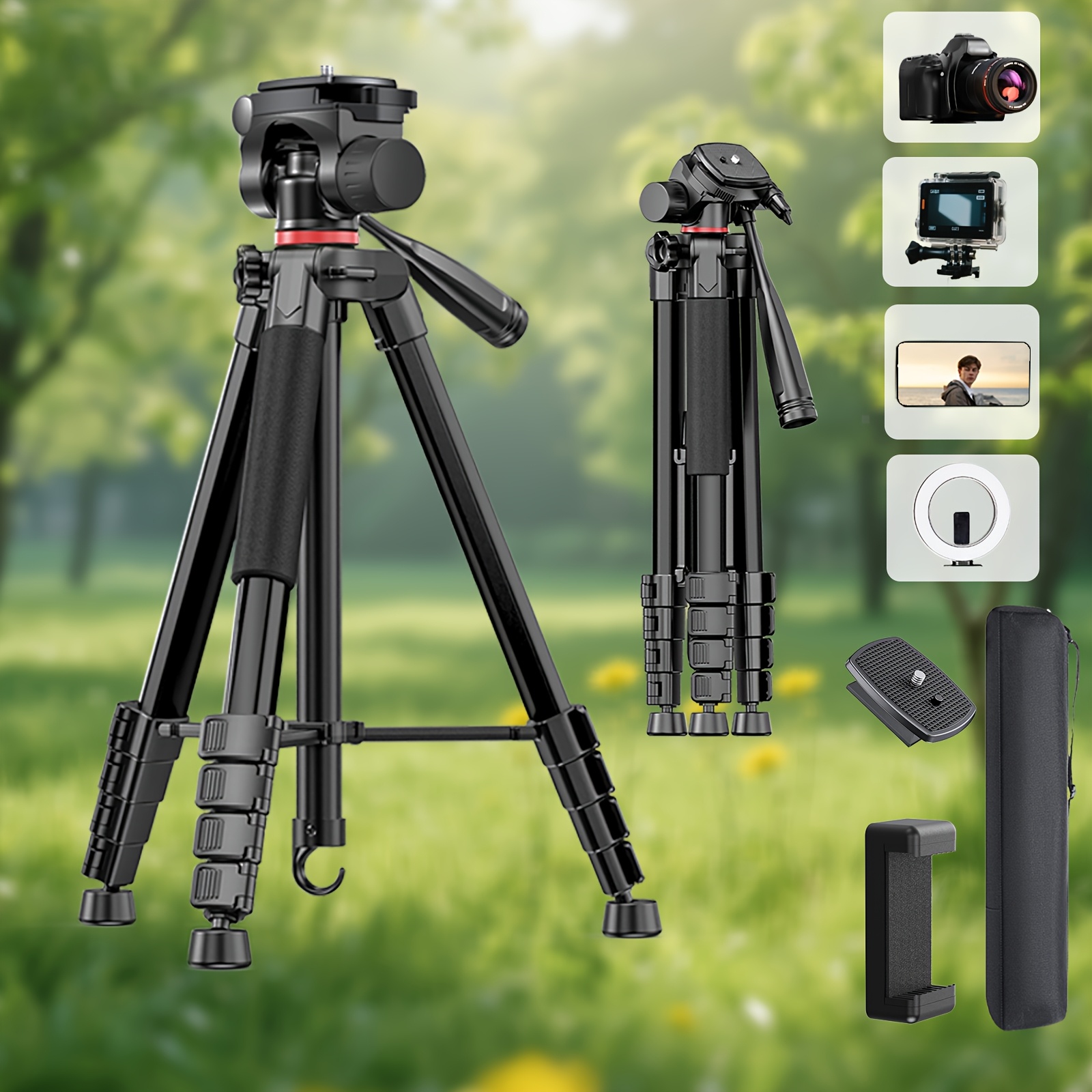 71 inchaluminum tripod professional tripod for camera and phone   release plate phone clip carrying bag for dslr cameras cell phones projectors scopes   ideal for outdoor shooting live streaming video recording