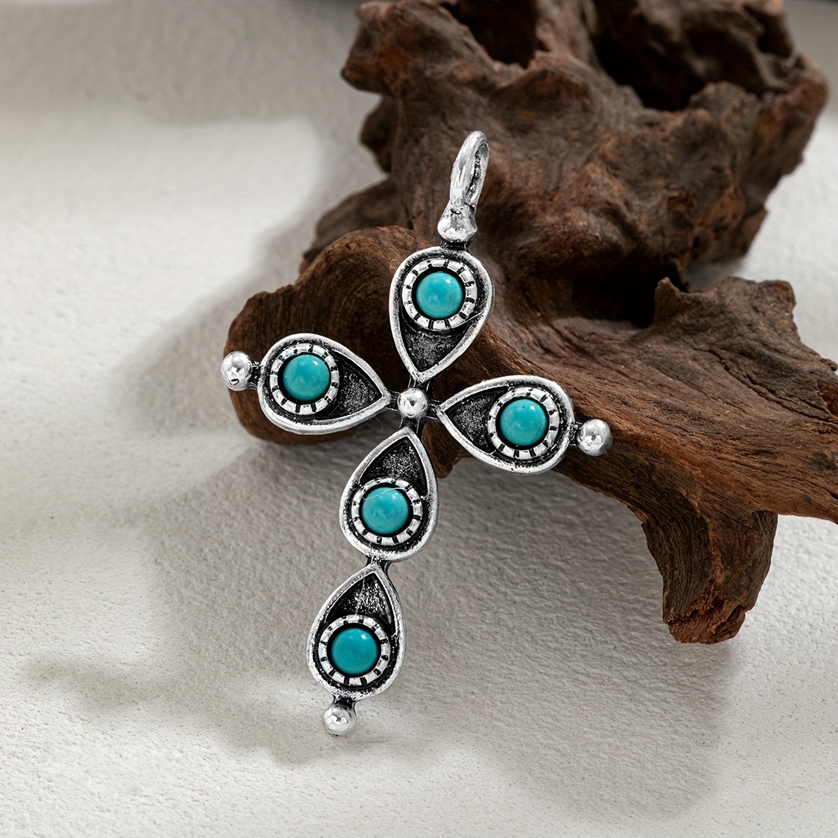 1pc Teardrop Turquoise Cross Pendant Handmade Additions Bracelet Necklace