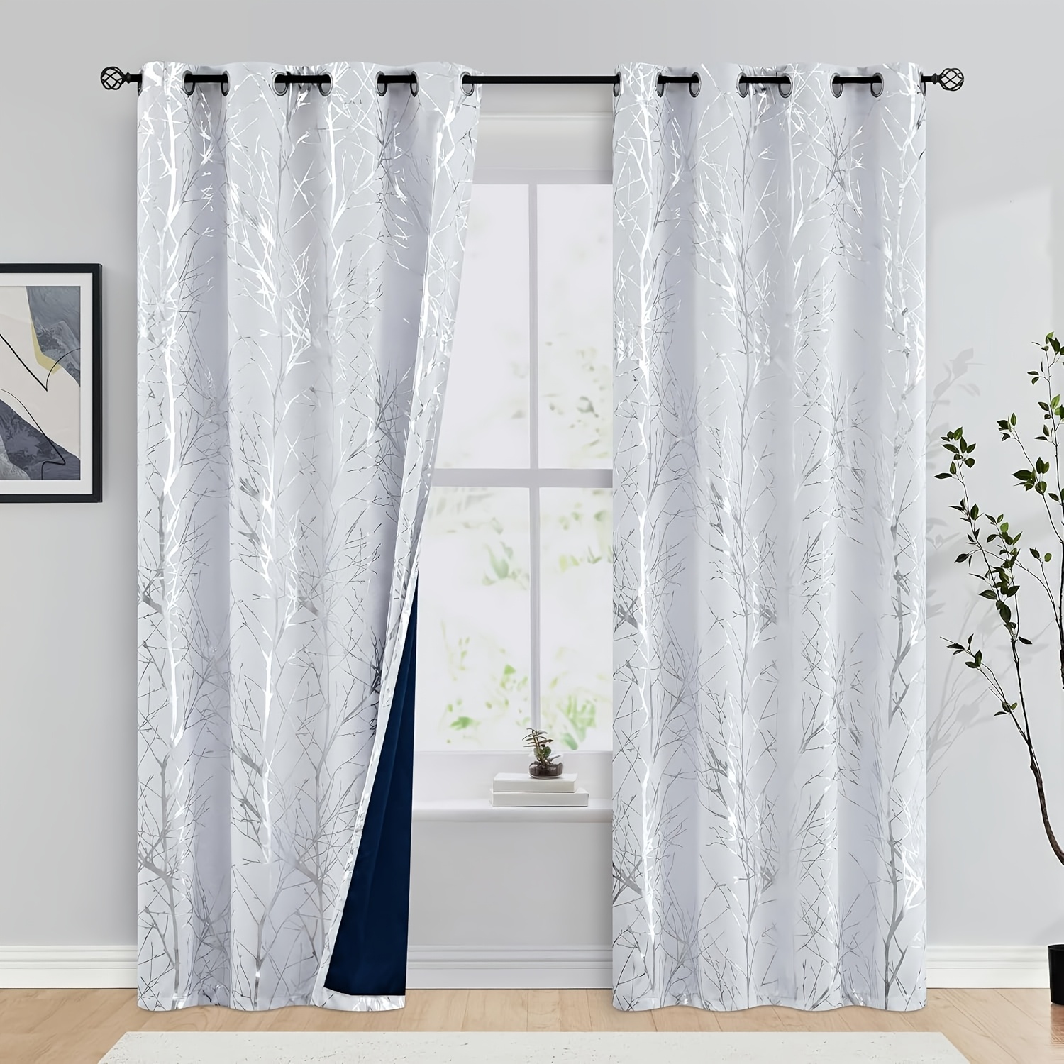 Temu – TEMU 100% Blackout Curtains Tree Branch Curtains For Living Room, Curtains 84 Inches Length Metallic Print Curtain For Bedroom, Room Darkening Drapes