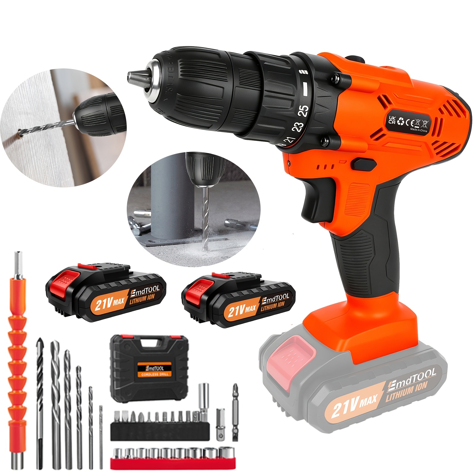 TEMU 21v Cordless Drill Set, 45 Nm Cordless Drill Kit, Featuring 25+1-stage Torque Adjustment, 1 High-capacity Lithium-ion Batteries, 29 Additions,