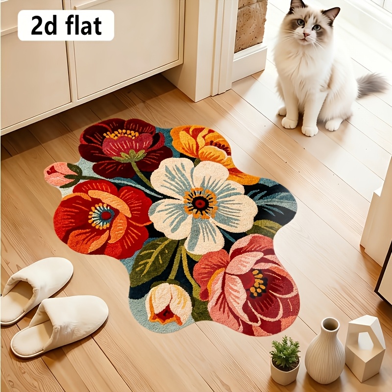 TEMU [ Product] Creative Floral Pattern Carpet, Multi- Irregular Design, Suitable For Hotel Lobbies, Outdoor Entrances, , Backyards