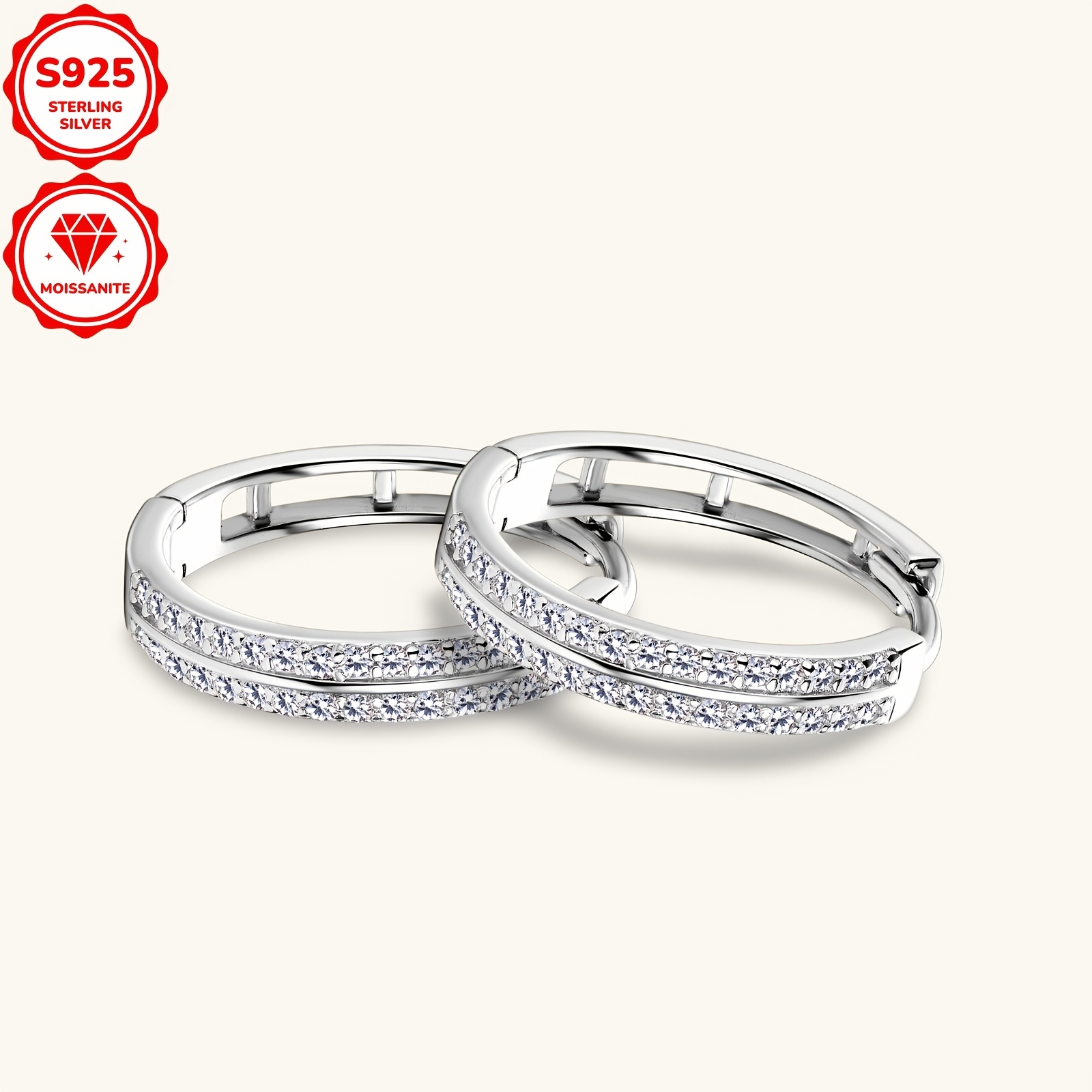 1 pair elegant 14k golden plated hoop earrings 925 sterling silver synthetic moissanite april birthstone daily wedding accessory christmas holiday jewelry 15mm inner diameter details 6