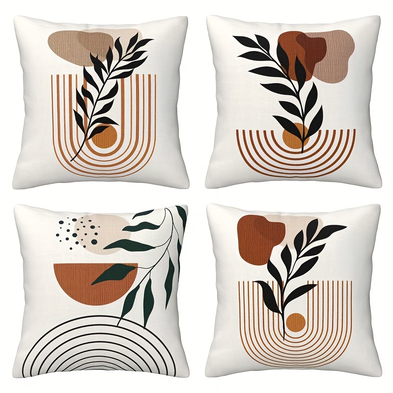 

4pcs Set Boho & Mid-century Modern Throw Pillow Covers - , Zippered Cases For Sofa, Bedroom, Living Room Decor - Machine Washable (16x16", 18x18", 20x20"), No Insert