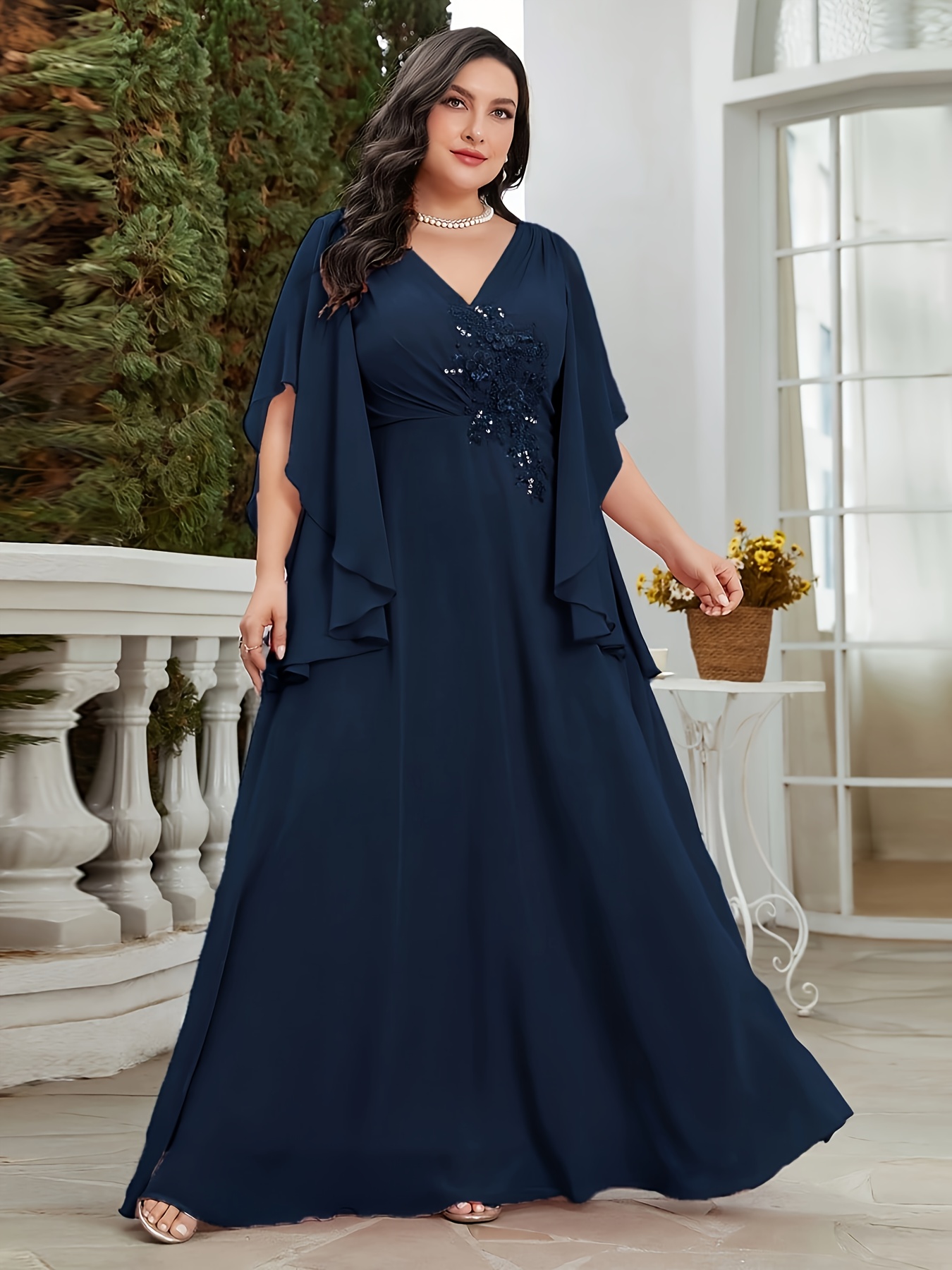plus size, plus size women's v-neck beaded bridesmaid dress | Today's Deals  | Temu United Kingdom