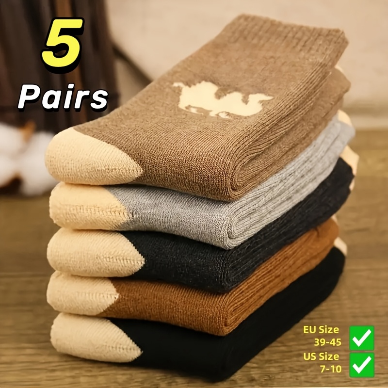 

5 Pairs Men's Socks, 95% Polyester 5% Spandex , Animal Pattern, Knit Fabric, Warm And Soft, , -wicking, , Ideal Christmas Gift