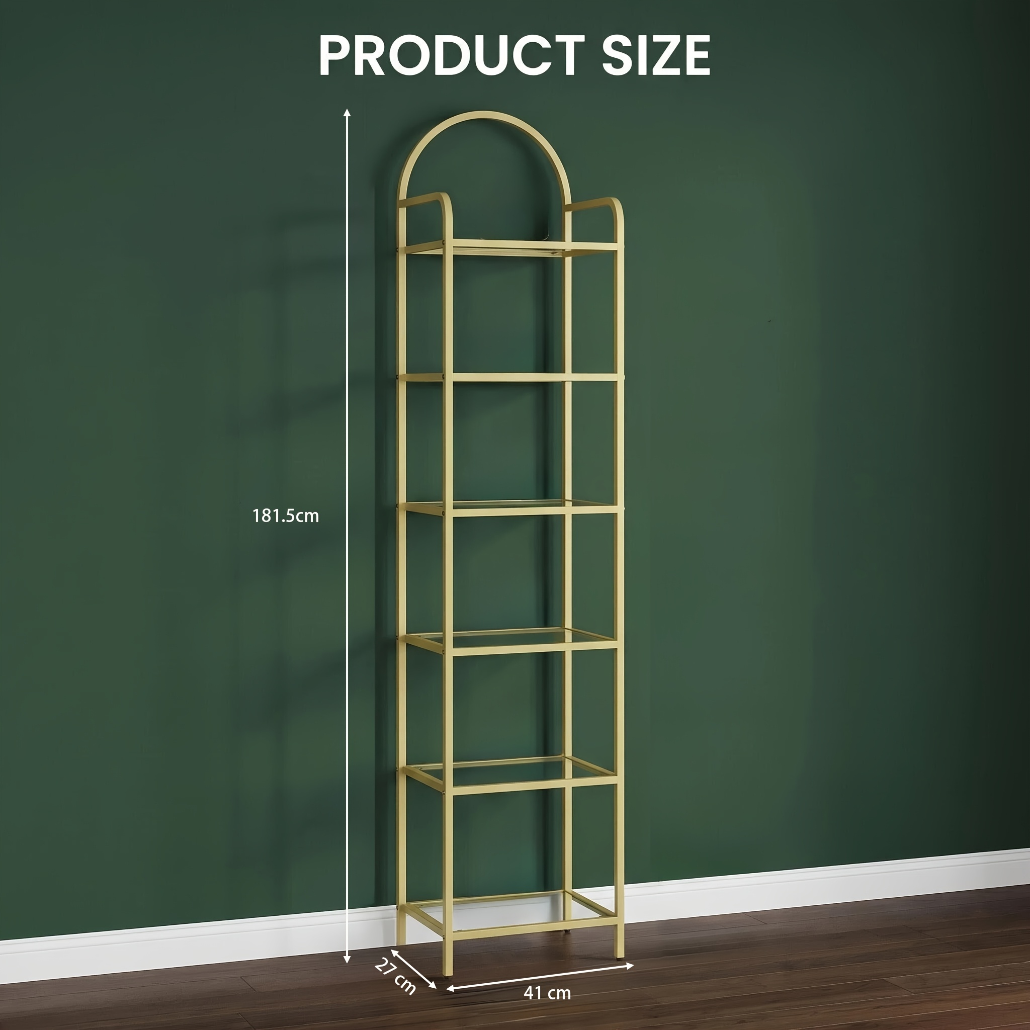 Image of 41 Cm Bookcase, 6-tier Trapezoidal Shelving Unit, Metal Frame, Slim Profile To , Suitable For Living Rooms, Bedrooms, Studies And Offices, Floor-standing Storage Unit