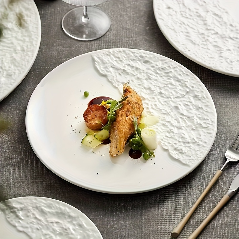 4pcs Elegant Ceramic Dinner Plates with Rock Texture - Textured Round Plate Suitable for Family Dining, Restaurants, Weddings & Gifts - Durable Ceramic Plates for Main Course Presentation, Table Setting