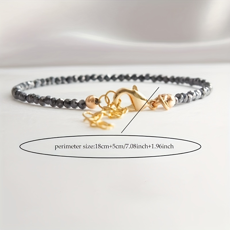 3mm Hematite Beaded Bracelet, Adjustable Natural Stone