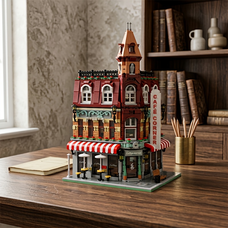 Image of No Original Box And 3.6 Micro Sets 1950pcs Bricks Assembly Building Block Model For Christmas Halloween Gif, Jq10001 Coffee Shop Block Toys For Home Decoration.