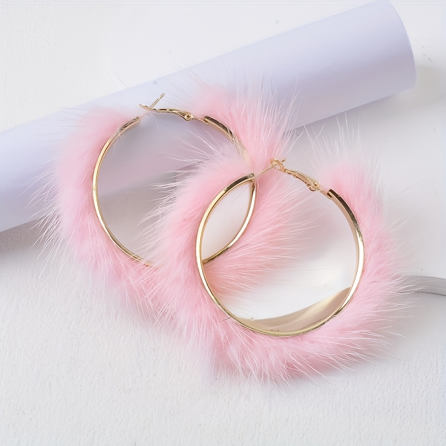 TEMU 2pcs Extra Large Hoop Earrings - Golden-tone Loop Hoops With White Lobe-hugging Design, Women' Earrings For Parties, Casual Attire, Christmas,