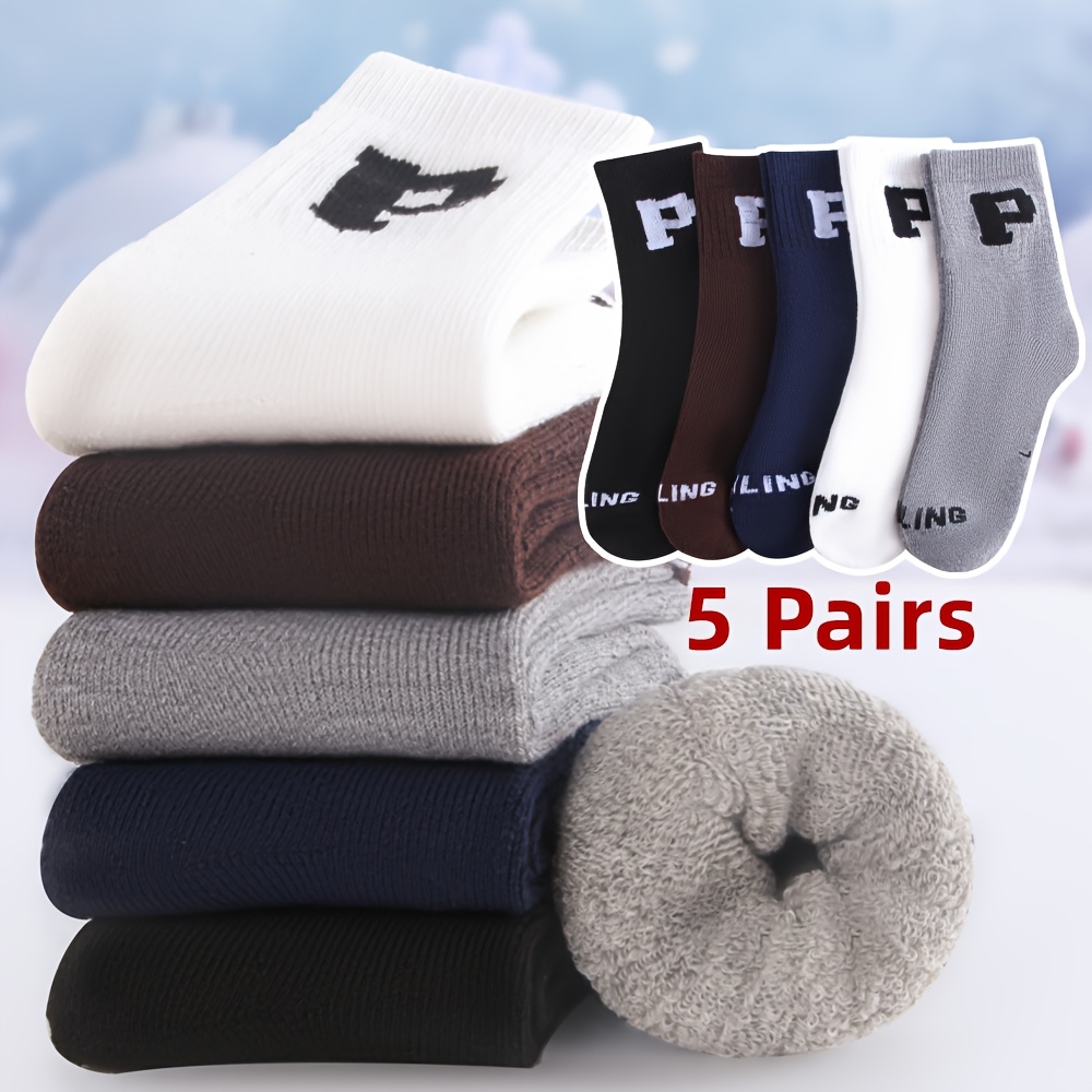 Image of 5pairs Thick Warm Winter Socks - Thermal Thickened Reinforced Soles & Calf, Soft Indoor/outdoor Cold Weather Socks Suitable For Winter Activities