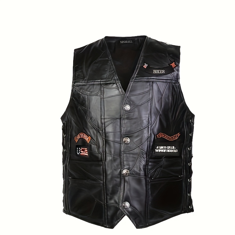 pu black leather motorcycle vest jacket Temu United Arab Emirates