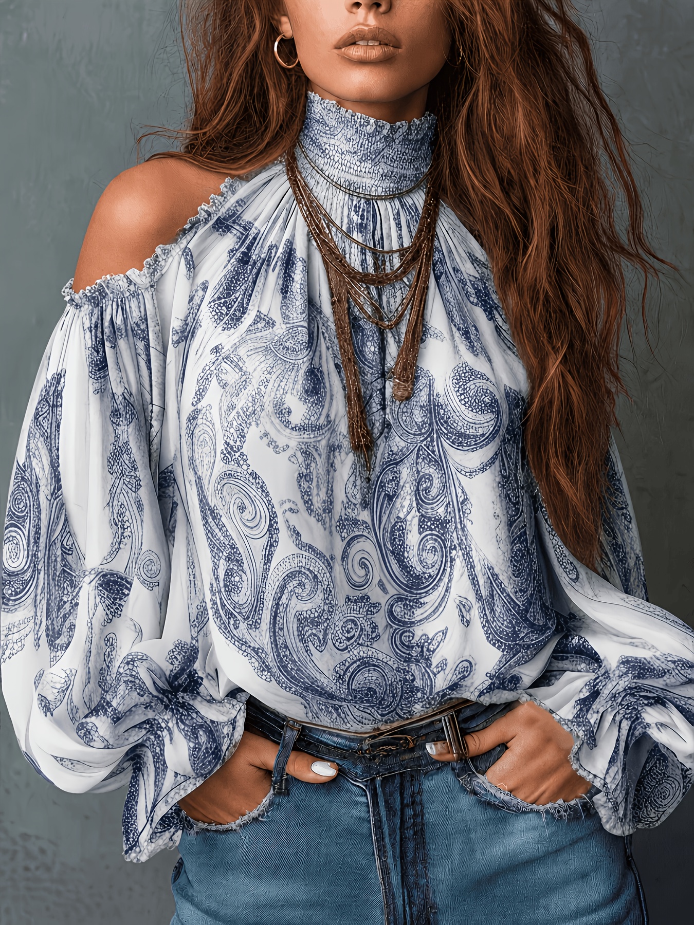 ladies retro off the     pattern blouse top