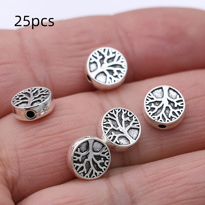 E-shop 25 Stück Baum des Lebens Anhänger Kleine Lochperlen, Perlen, Lose Perlen für Handgemachte Schmuckzubehör, DIY Armband Halskette Ohrringe Charm