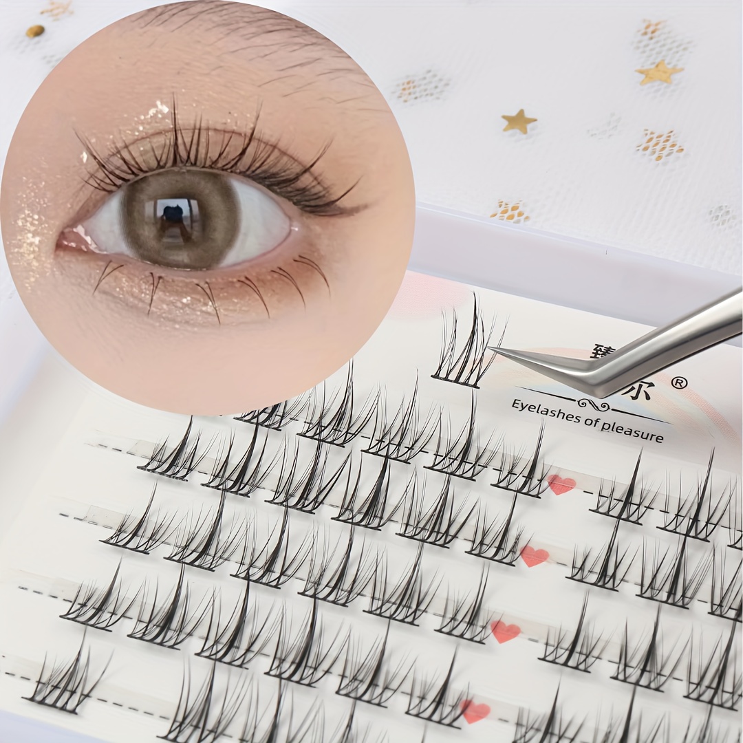 

Beginner-friendly Manga Lashes Kit: 60 & 120 Clusters, V-shaped Lower Eyelashes - Natural Look, Dense Wave Design, Easy To Apply & Reusable