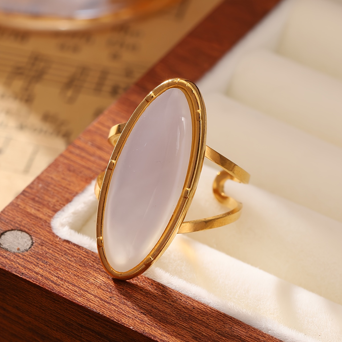 Golden Palace Style Stone Ring Stainless Steel