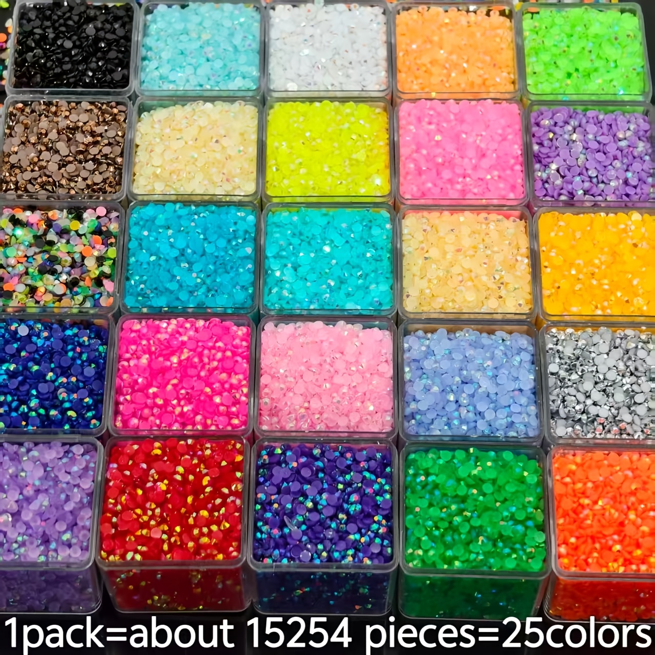 TEMU 2d Flat - 15254pcs 25 Colors 5d Resin Round Shiny Painting Kit, 3mm Diameter, Silvery Flat-back Shiny, Suitable For Painting Crafts Such As