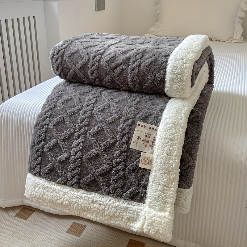 

1 couette douillette CozyLife réversible en Sherpa, motif rayé contemporain, polyester tricoté pour toutes les , 350-400g de flanelle douillette, lavable en machine, multi-fonctions