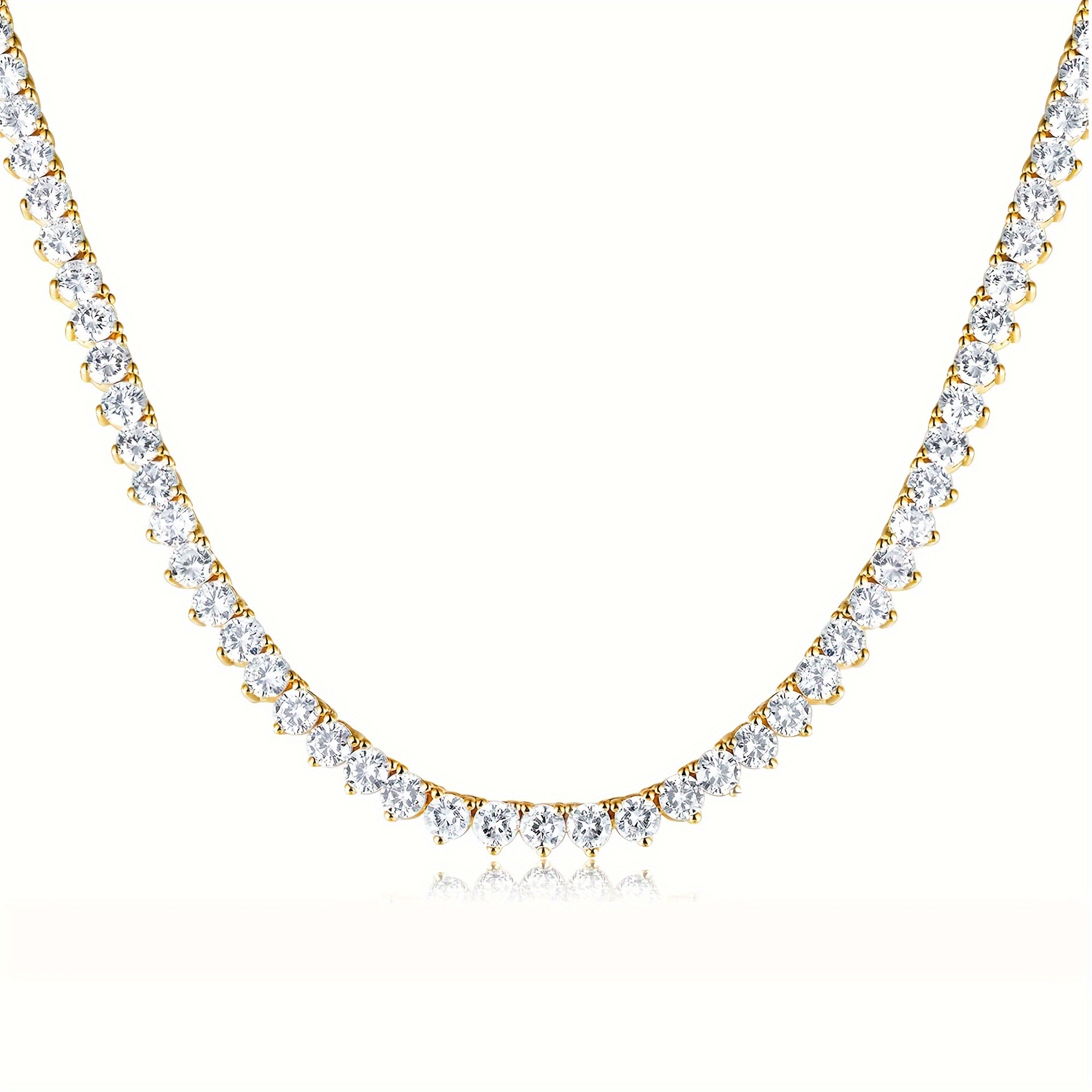 

New Women's 3-prong Inlaid 4.0mm Transparent Round Zirconia Golden Classic Tennis Necklace 16 Inches, Unisex, Daily Wedding Festival Wear, Gift Giving