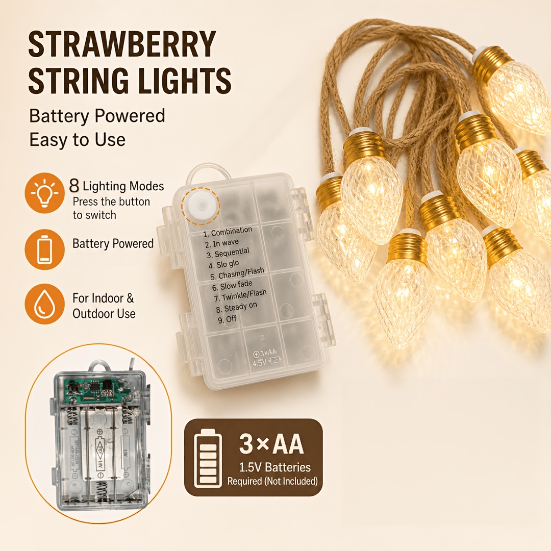 Battery-Powered Hemp Rope Strawberry Light