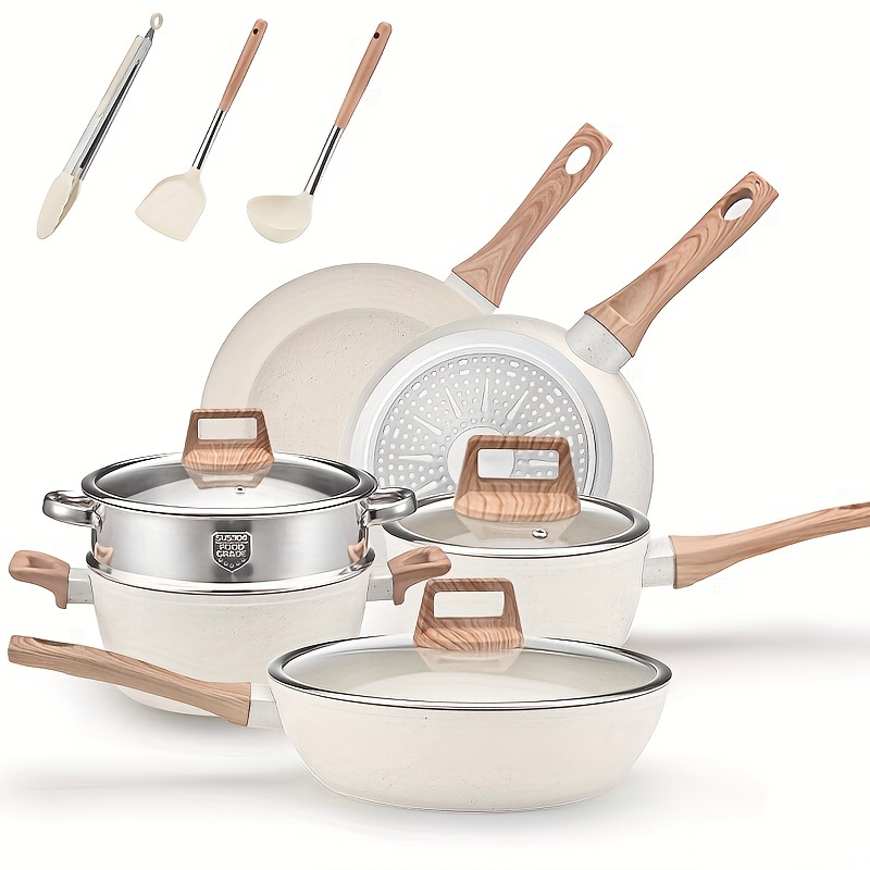 

12 Pots And Pans Set, Cookware Set, Induction Cookware Granite Cooking Set, Including Frying Pan, Pan, Steamer, Silicone Spatula And Tongs