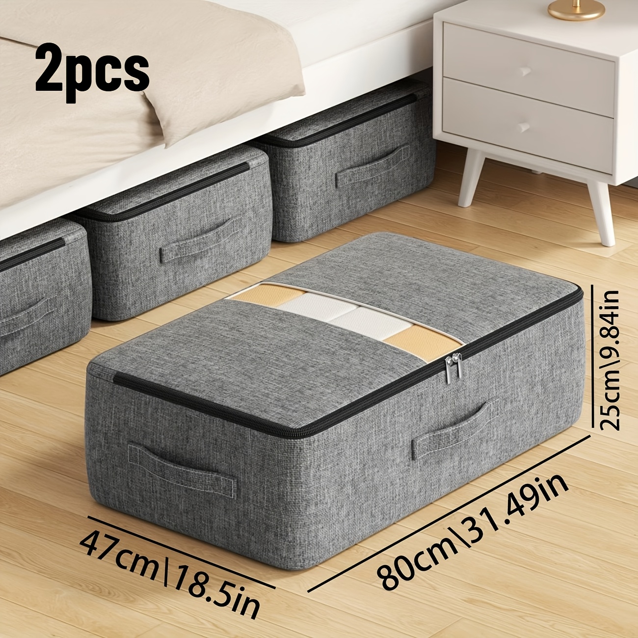 TEMU Juego de 2 piezas de almacenamiento para debajo de la cama, para uso doméstico y mudanzas, almacenamiento de gran capacidad, tela gruesa con