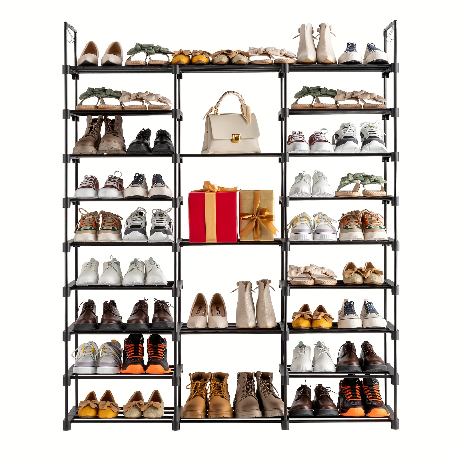 Organisateur Chaussures Porte Cachpib - 10 Niveaux, 180cm, 4 Crochets Métalliques (Capacité 20 Paires)