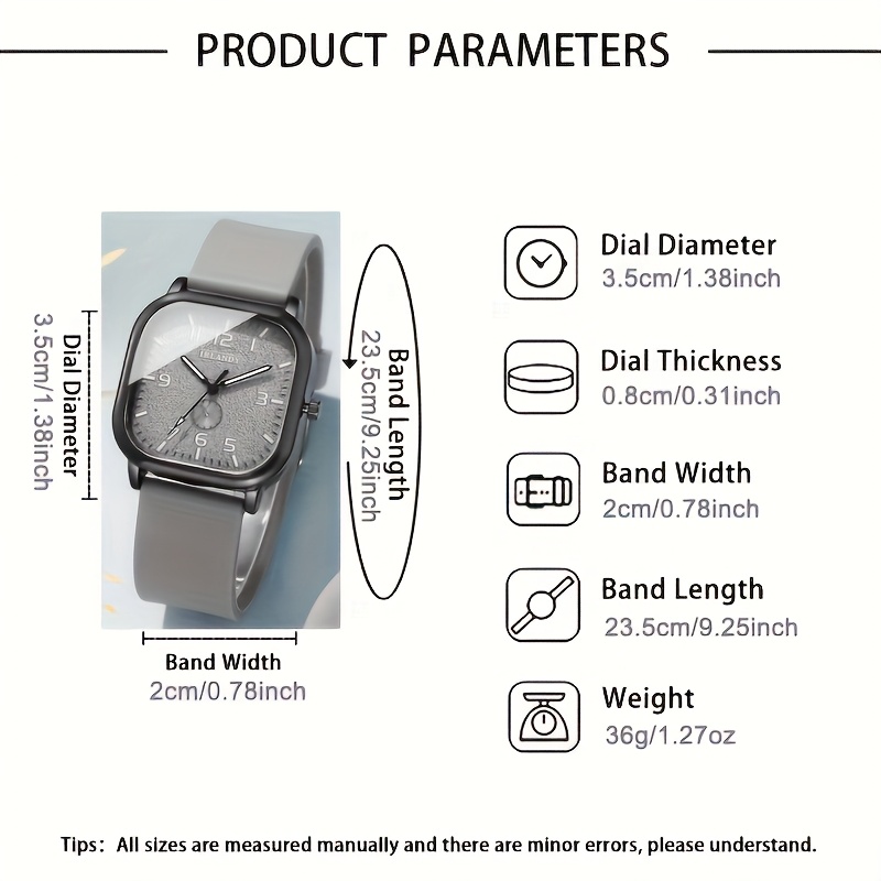 Stylish *'s Quartz Watch with Square Dial Durable Silicone Strap  Alloy Case Casual or Business Wear Ideal Gift for Dad or Boyfriend on  *'s