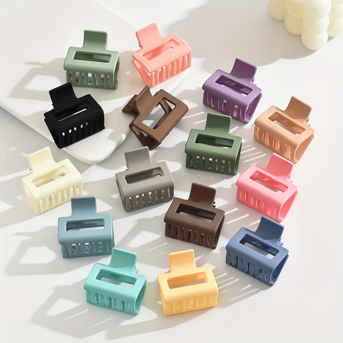 

15 Pcs Spring/summer Colored Matte Plastic Square 4cm Medium Hair Clips - For Daily Use And Casual