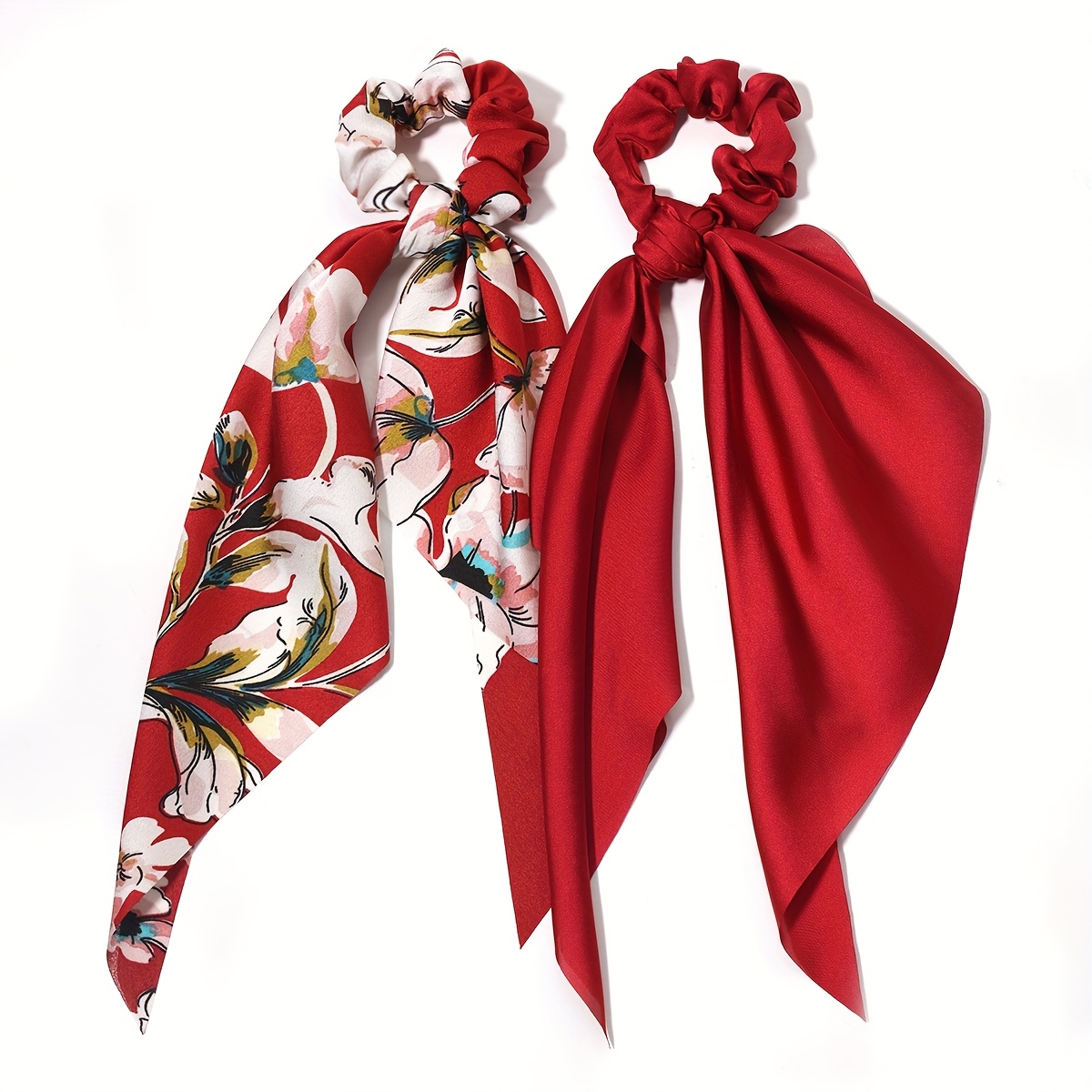 E-shop 2 Stück Vintage Blumenmuster Haargummis – Weiche, elastische Haaraccessoires mit kunstvollem Blumendesign, Schwarz & Burgunder für Frauen,