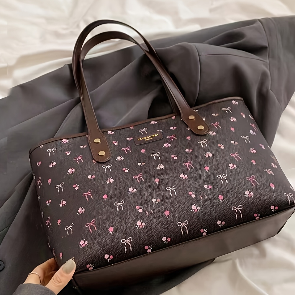 TEMU Floral Large Capacity Tote Bag Women's Fashion Premium All-match Single Shoulder Handbag