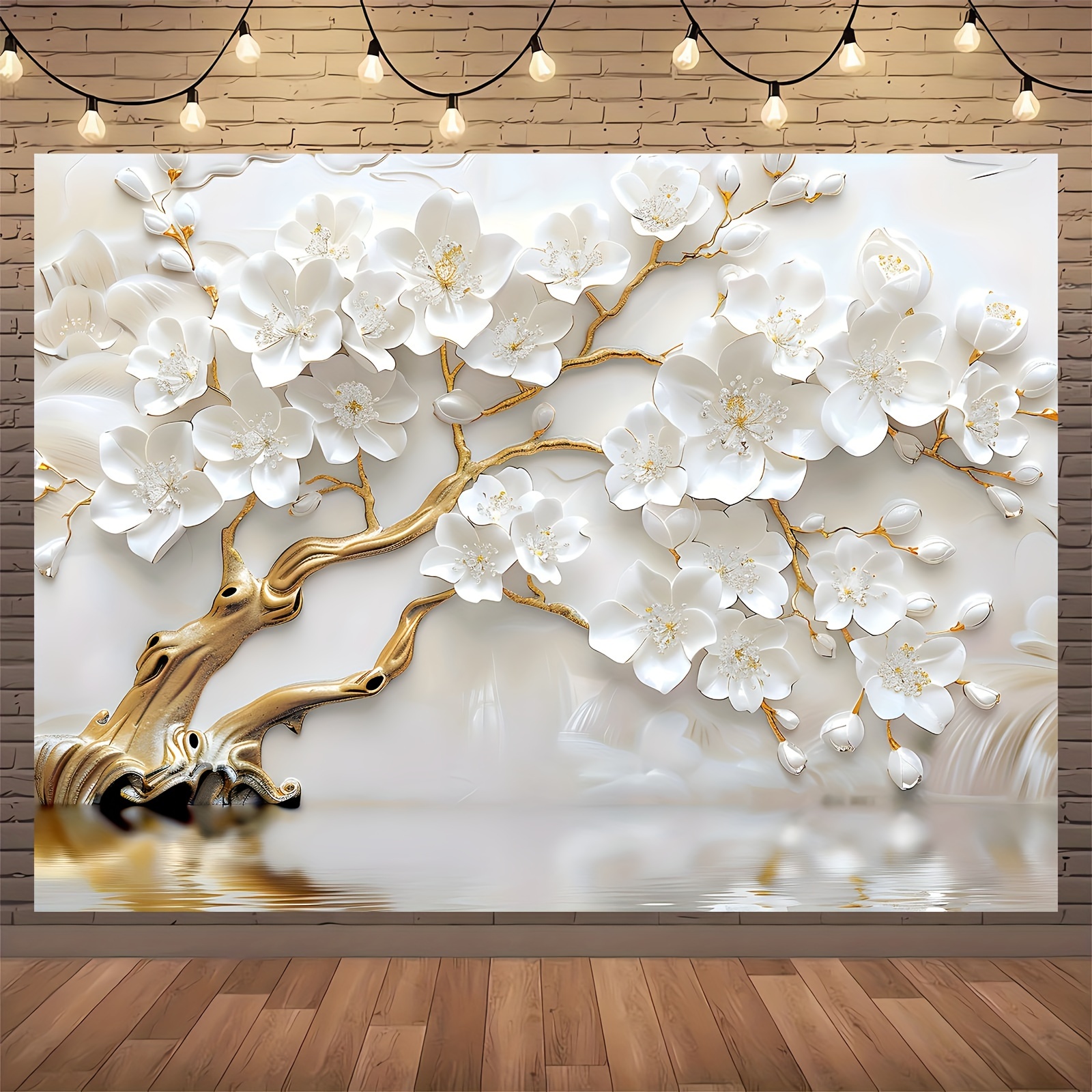 

Luxurious Golden Tree Body And Floral Wallpaper Design Photography Backdrop - Stunning Party Decorations For Portrait Banners, Photo Booth Props, And Multi-purpose Use In Spring And Summer Festivities