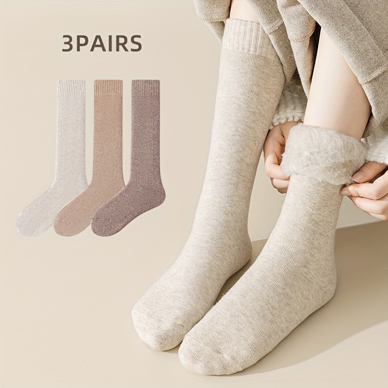 TEMU 3 Pairs Fleece Lined Socks, Thickened & Warm Long Socks For Fall & , Women's Stockings & Hosiery