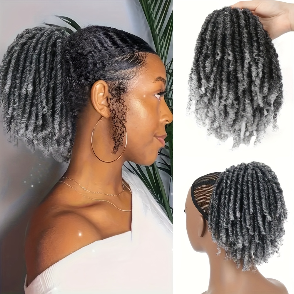6 inch short dreadlocks drawstring ponytail hair extensions synthetic   locs clip in pony tail hair piece for women details 2