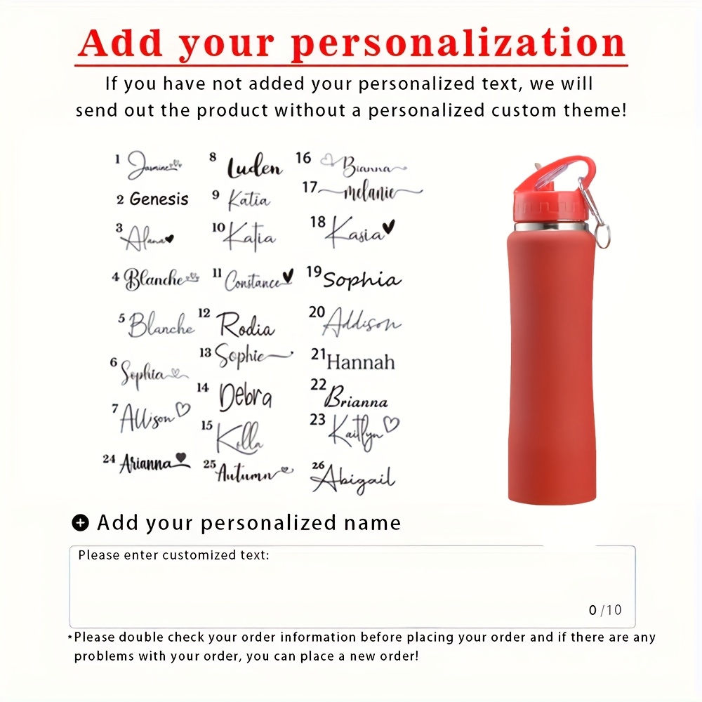 TEMU 1pc Personalized Water Bottle, Custom Name Insulated Water Bottle, Water Bottle With Straw, Gym Water Bottle, Bike Water Bottle, Personalized