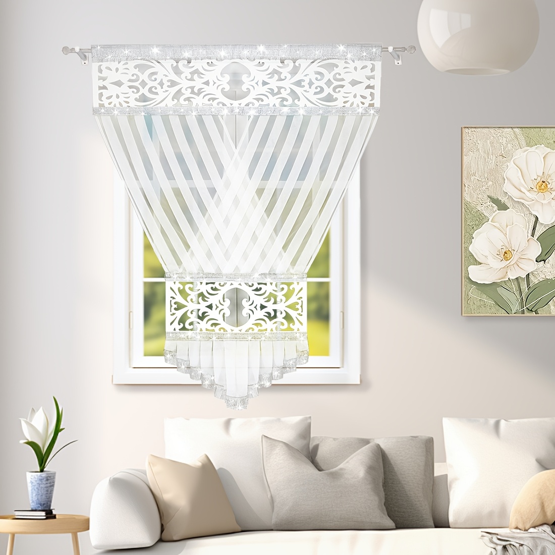 Decorative Curtains In , Featuring Exquisite Wire Drill Accents, A Suede Composite Design, And Made From Tulle Material. Ideal For The Living Room Or Dining Room