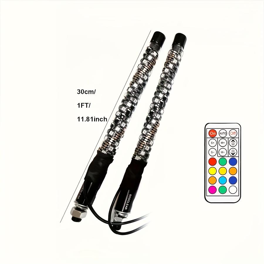 TEMU 2pcs 1ft Led Whip Lights, Rgb Led Whip Light, Light Rf Remote Control Lighted Antenna Whips For Utv A