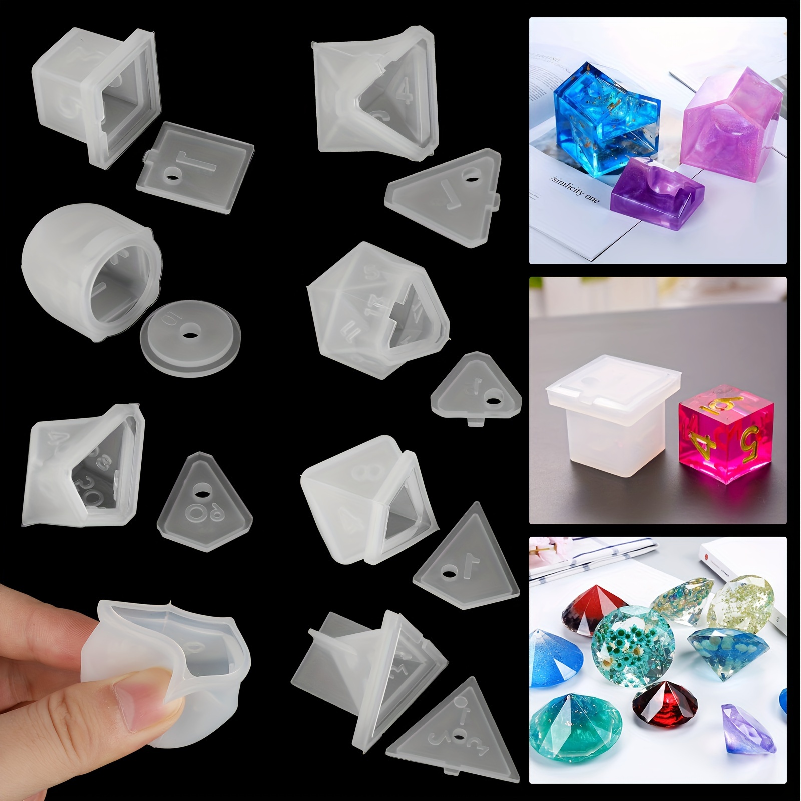 

7pcs Dice Digital Silicone Mold, Multiple Shapes Polyhedral Dice Casting Molds, For Diy Jewelry Crafts, Table Games Dice