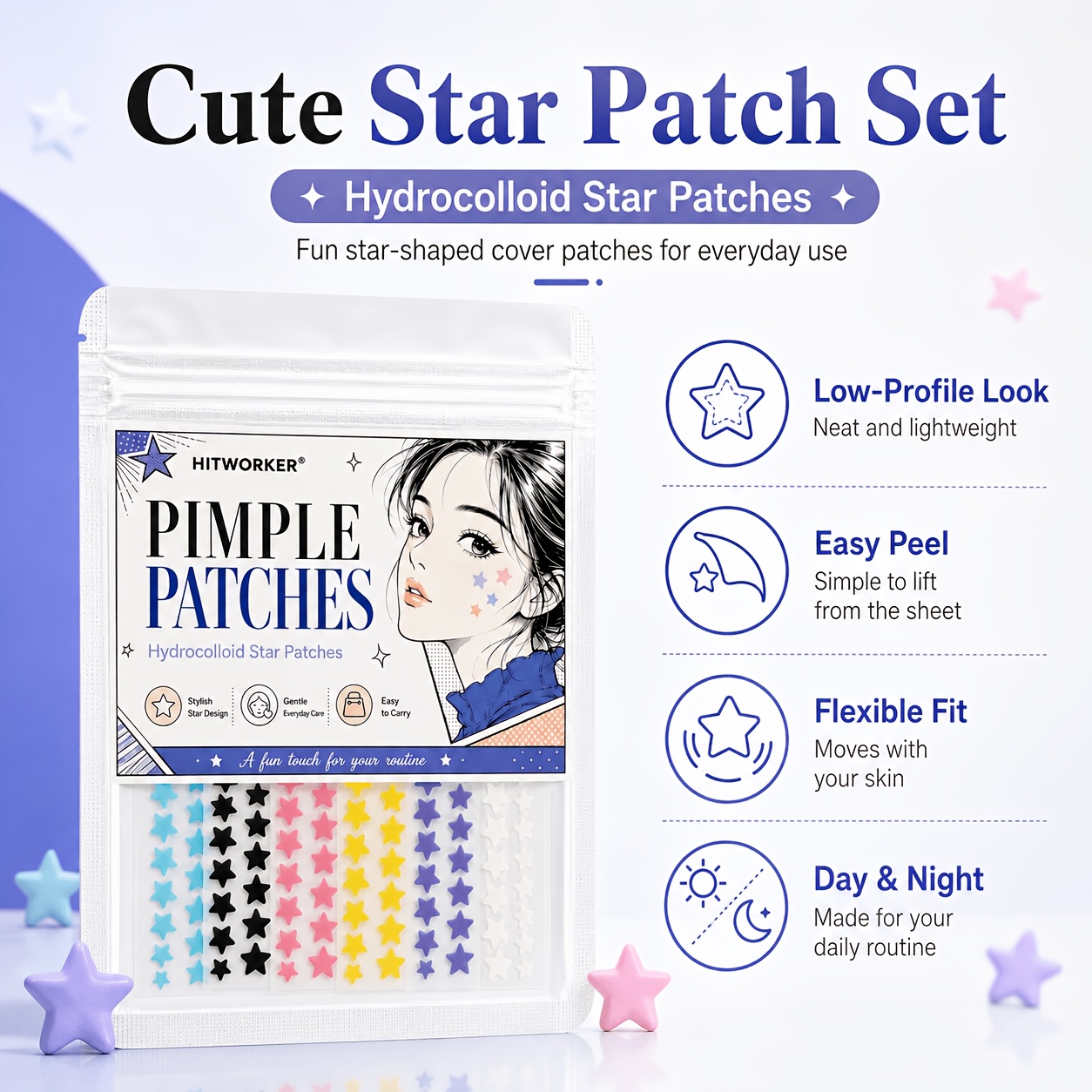 240pcs Colorful Hydrocolloid Star Pimple Patch for Skincare