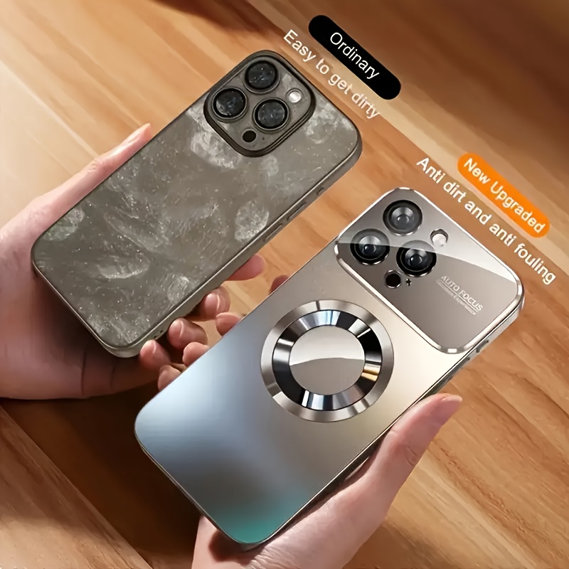 Нов Титаниев Металик Цвят Луксозен Матов Калъф за Iphone17 16 15 14 13 12 11 Pro Max/Plus 17Air с Вградено Безжично Зареждане, Ударозащитен Стъклен Обков за Обектив на Камера