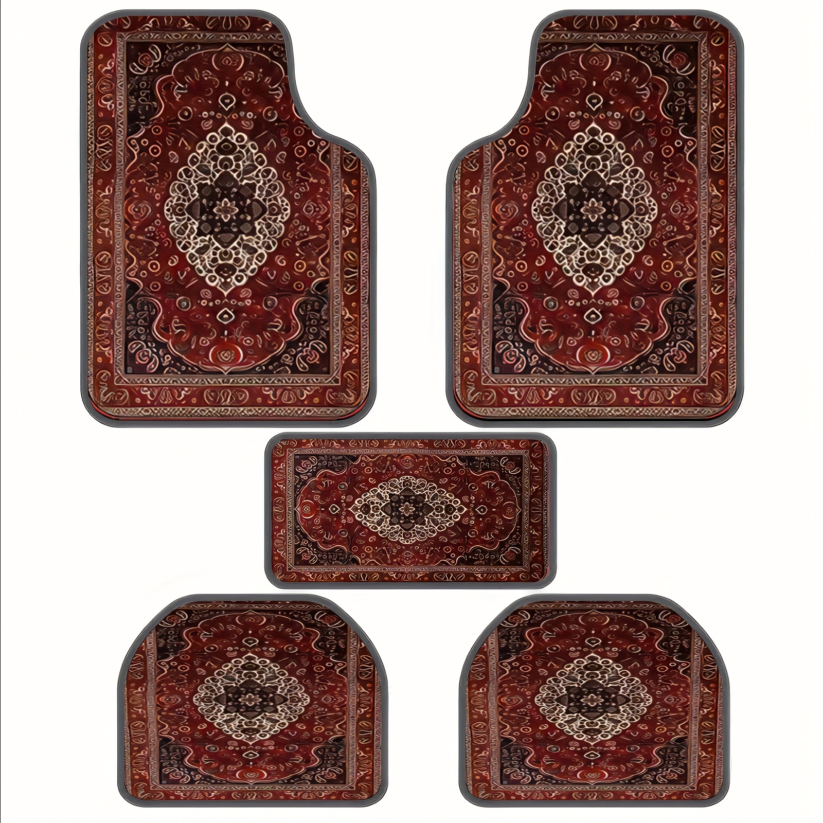 5pcs European Moroccan Vintage Pattern Car Foot Mats - Printed Design, Universal For Sedans And Suvs - Ideal Gift, Car Interior Accessory