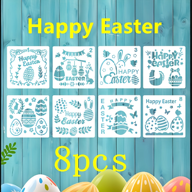 

8pcs Easter Craft Stencils Set - Reusable Plastic Bunny & Egg Designs For Wood, Decorations & Home Art Projects