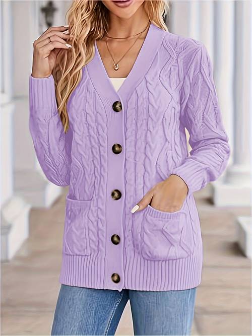 length cable button up cardigan sweater