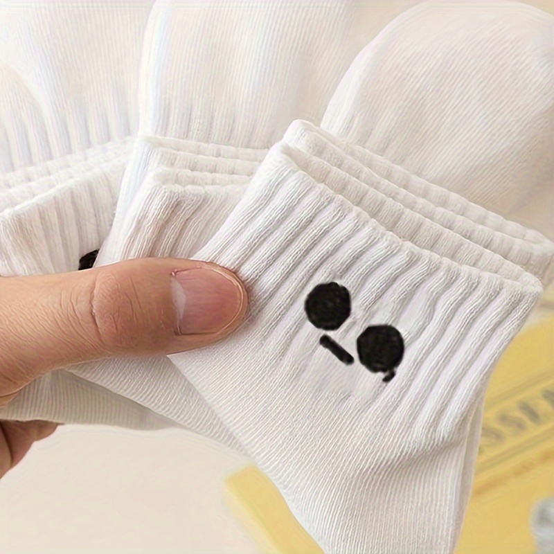 White 5-Pair Pack Cartoon Mid-Calf Socks, Unisex All-Season