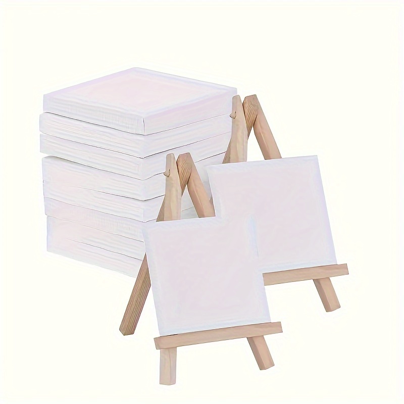 

12pcs Mini Canvas And Easel Set - Compact Wooden Tabletop Display Stand With 10 Canvas Panels And 2pcs Easel, Artists, Beginners To Practice Painting To -