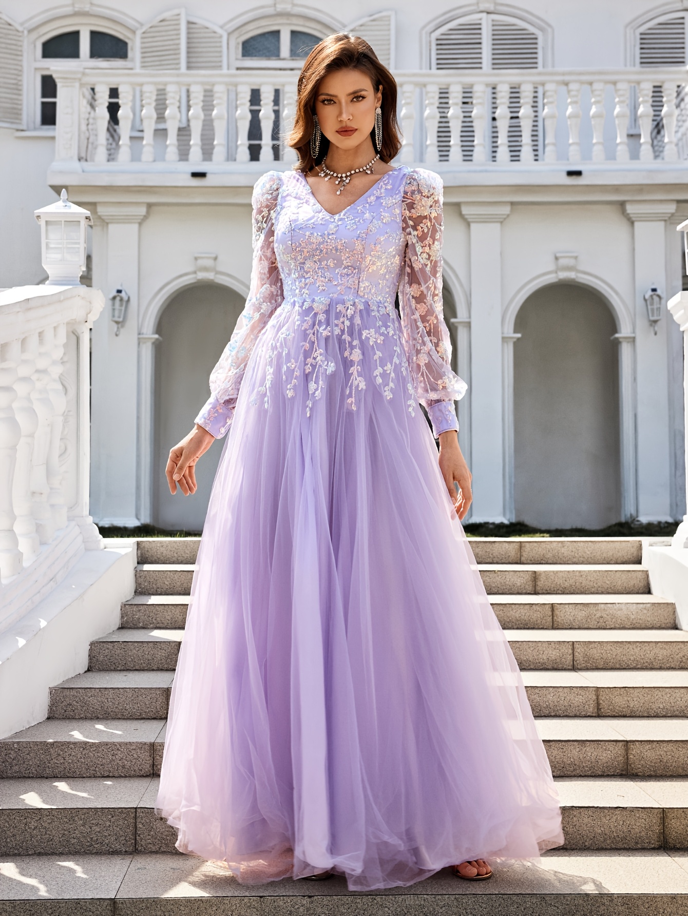 long sleeve a line wedding dress Ivory Tulle A-line Wedding Dress - Open Back Floral Lace Wedding Dress - Long Sleeve Wedding Gown Plus Size